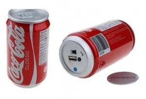 Imitace plechovky Coca-Cola se skrytou kamerou, výstup na USB a spínač záznamu